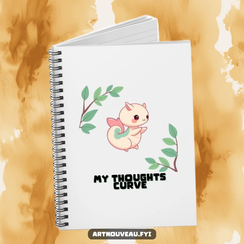 Funny notebook featuring a creature with organic curves performing a gentle spin, perfect for capturing thoughts with natural, flowing style.