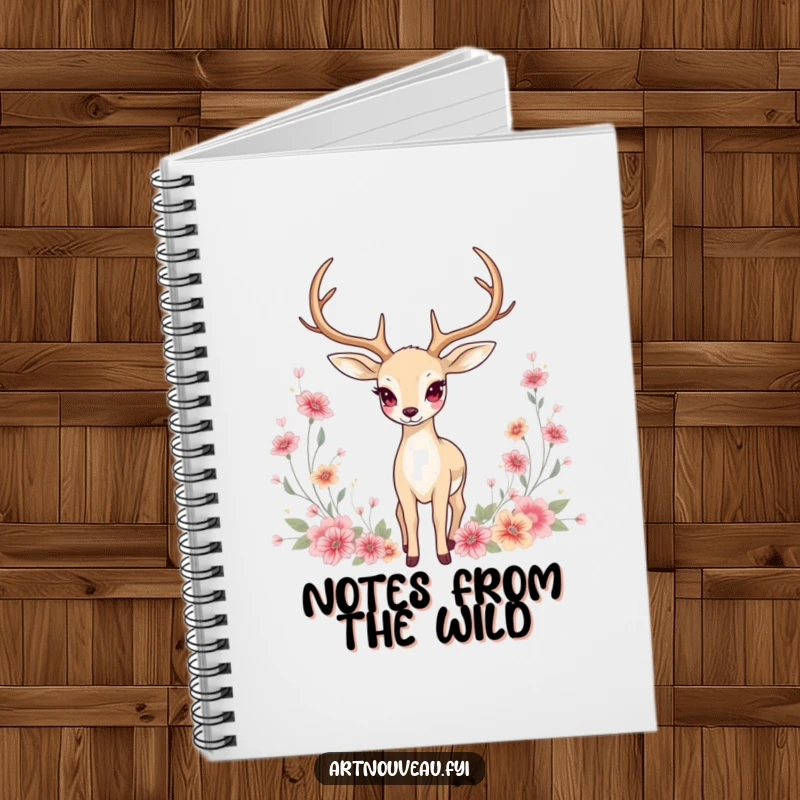 Funny Notebook: Graceful deer with elongated antlers amidst floral motifs, a beautiful journal for creative ideas.
