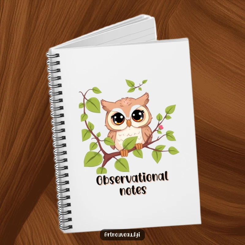 Funny cute owl notebook, with curious eyes peeking from a vine, ideal for writing and doodling, a humorous gift.