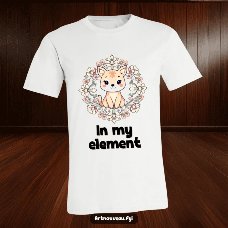 Funny t-shirt with an animal harmoniously placed within intricate, symmetrical floral patterns, celebrating nature and artistic design.