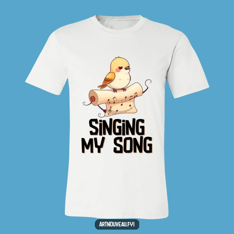 Funny Bird T-Shirt: Musical Scroll Design for a Harmonious Look