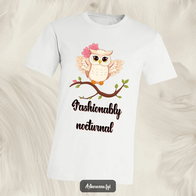 Funny owl t-shirt featuring a stylized owl with flowing floral wings, showcasing a unique blend of nature and art.