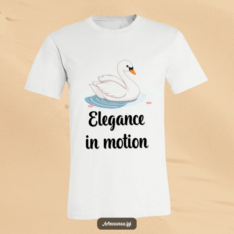 Funny cute swan with elegant curves gliding gracefully on a shimmering decorative pond, printed on a comfortable and stylish t-shirt.