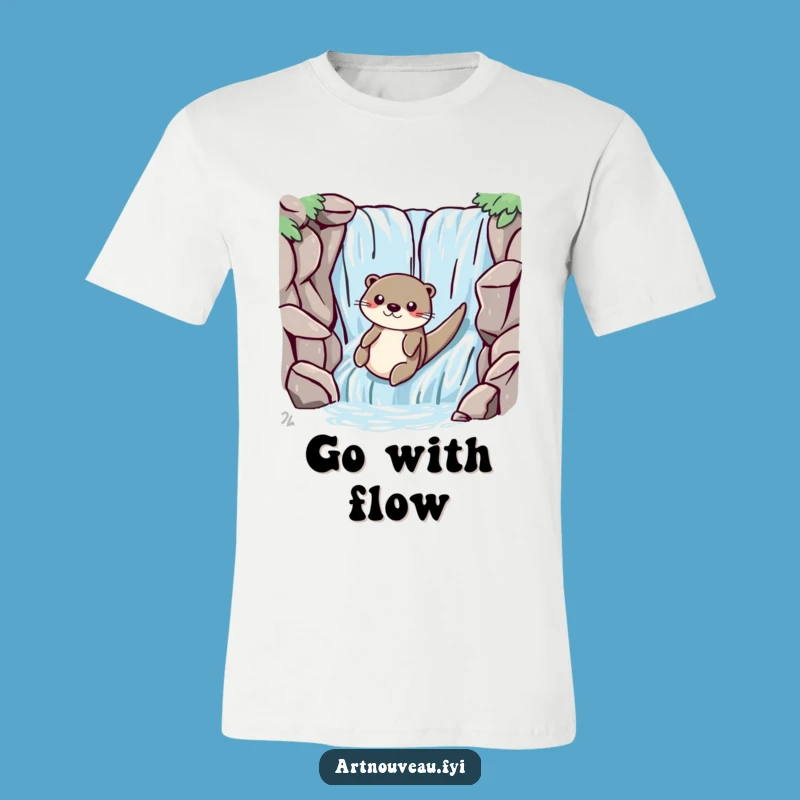 Funny Otter Waterfall T-Shirt, Playful Slide Graphic, Smooth Lines Apparel
