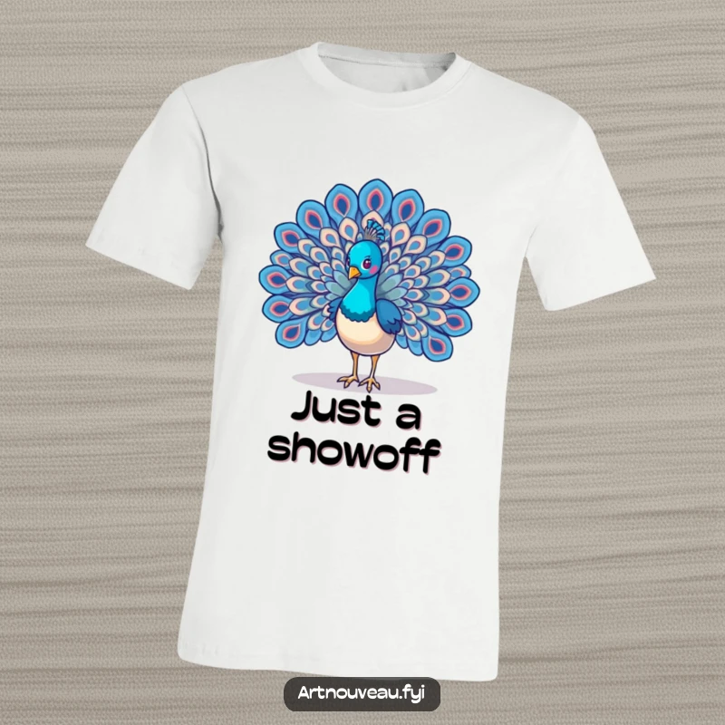 Funny Peacock Wings T-Shirt featuring a majestic bird spreading its wings in a display of intricate, swirling feather designs, perfect for art and humor fans.