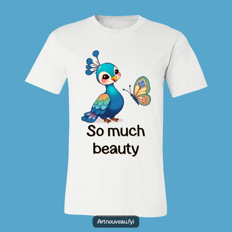 Funny Art Nouveau Peacock T-Shirt: Gentle Bird & Butterfly Art, Ideal Funny Gift