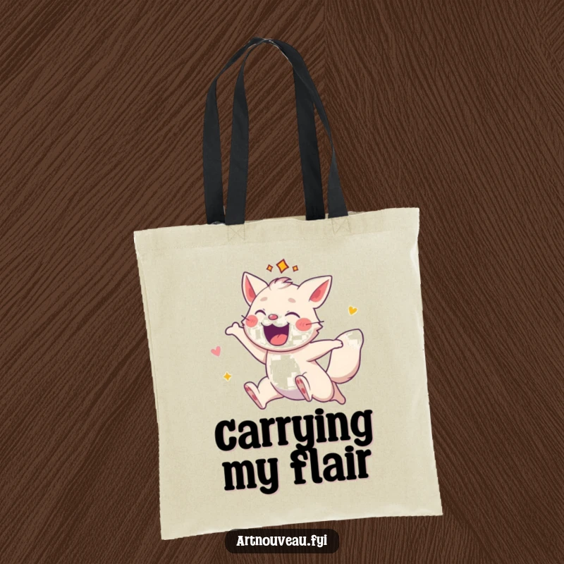 Funny tote bag with an energetic animal leaping with decorative flair, perfect for stylishly carrying essentials with zest.