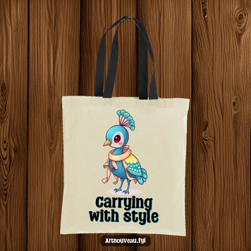 Funny Peacock Ribbon Tote Bag featuring a distinguished bird wearing a flowing, ornate ribbon, ideal for stylish and humorous everyday use.