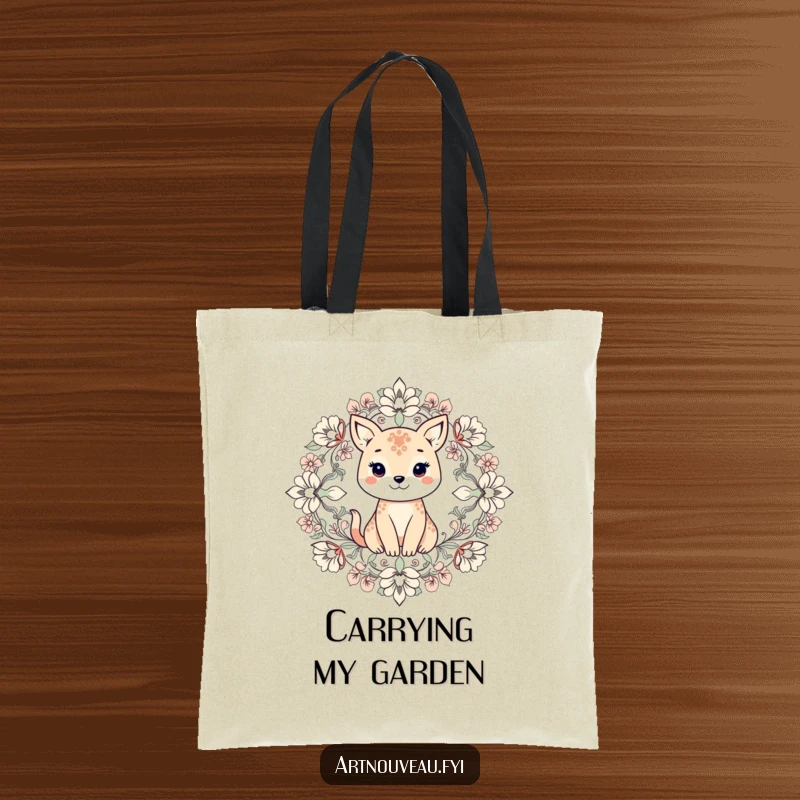 Funny tote bag showcasing an animal within symmetrical floral arrangements, ideal for carrying essentials with artistic and natural flair.