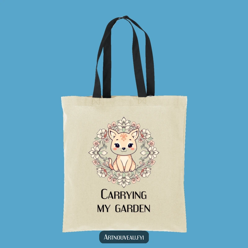 Funny Animal Floral Tote Bag, Symmetrical Nature Carryall Gift