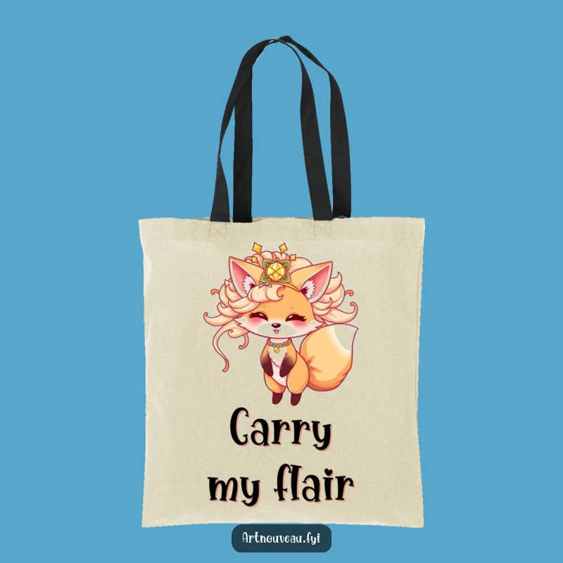 Funny Cute Fox Hairpiece Tote Bag - Playful Twirling Fox, Eco-Friendly Funny Gift