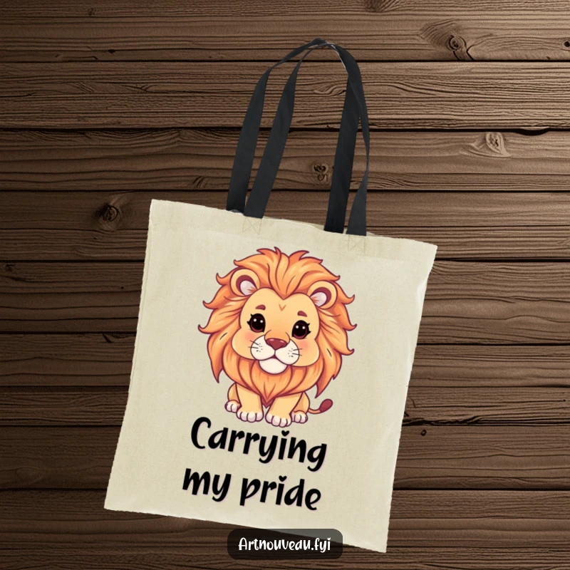 Funny Lion Tote Bag: A beautifully designed tote featuring a serene lion with an ornate mane and flowing artistic elements.