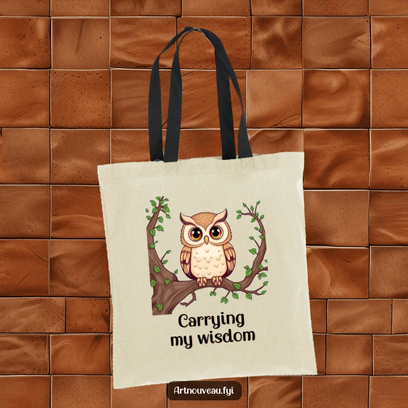 Funny Majestic Owl Tote Bag: A large-eyed owl perched on a vine-covered branch, perfect for carrying books and essentials stylishly.