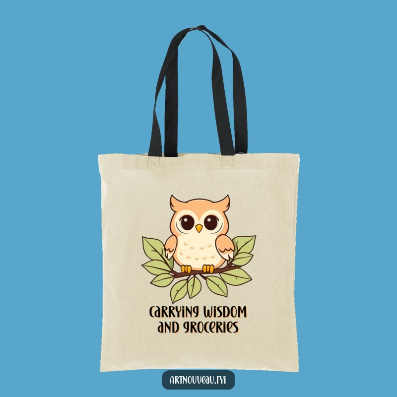 Funny Owl Tote Bag: Playful Art Nouveau Style, Stylized Leaves, Perfect Gift